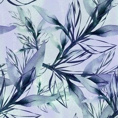Seamless pattern branch in watercolor and count on a colored background.