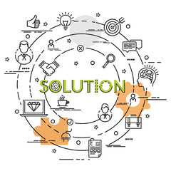 Flat colorful design concept for Solution. Infographic idea of making creative products..Template for website banner, flyer and poster.