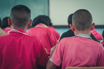 Students are studying in the elementary school classroom.