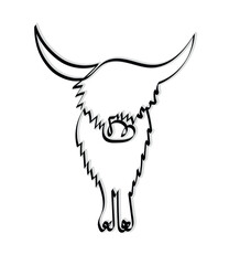 Minimalistic continuous one line drawing of a Highland Cow. Vector asset for logo.
