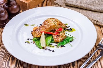 Cod with sauce teriyaki with vegetables