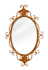 Rusty ornate old mirror isolated on white.