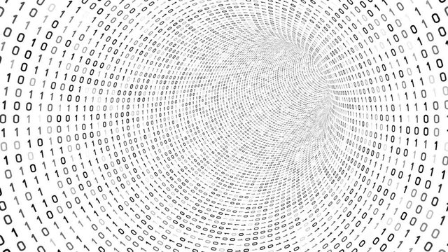 Black digital binary tunnel on white background. Seamless loop animation. More color options available in my portfolio.