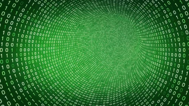 White digital binary tunnel on green background. Seamless loop animation. More color options available in my portfolio.