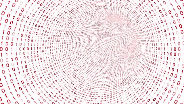 Red digital binary tunnel on white background. Seamless loop animation. More color options available in my portfolio.