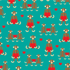 wooden monkey background pattern with hearts