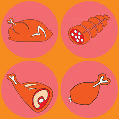 Vector set of icons with meat products