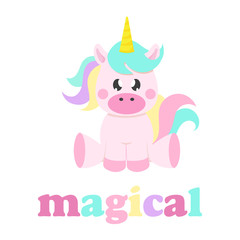 cartoon cute unicorn with text