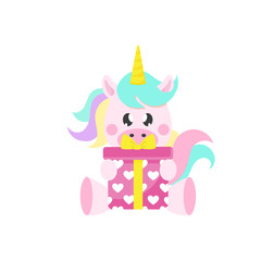 cartoon cute unicorn with gift