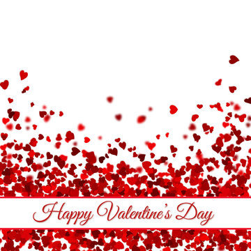 Red falling hearts on a white background with the words Happy Valentines Day