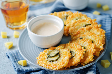 Jalapeno Cheese Crisps with Greek Yogurt Pepper Sauce