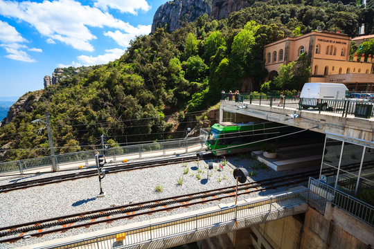 Montserrat monorail railway train in a beautiful summer day, Catalonia, Spain