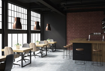 Black and brick cafe interior side
