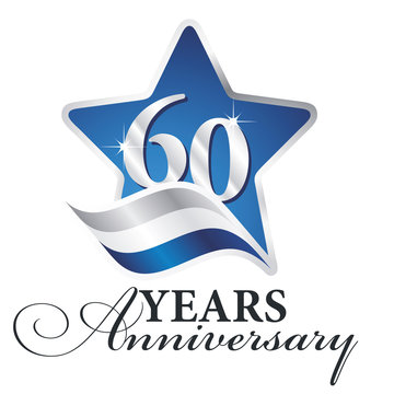 60 years anniversary isolated blue star flag logo icon