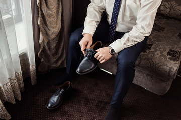 businessman clothes shoes, man getting ready for work,groom morning before wedding ceremony