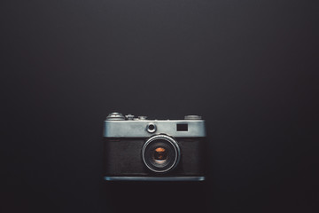 Creativity Retro Technology Concept. Film Cameras On Black Background, Top View