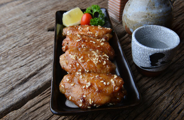 Fried chicken wing with spicy sauce in Japanese style.