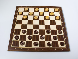 chessboard checkers game in a white background