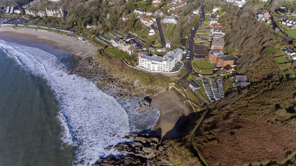 Editorial SWANSEA, UK - JANUARY 26, 2018: Ariel view of a small section of the Wales Coastal Path...