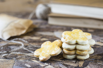 Tasty spring cookies in form of flower for women's day and grandmother's day.