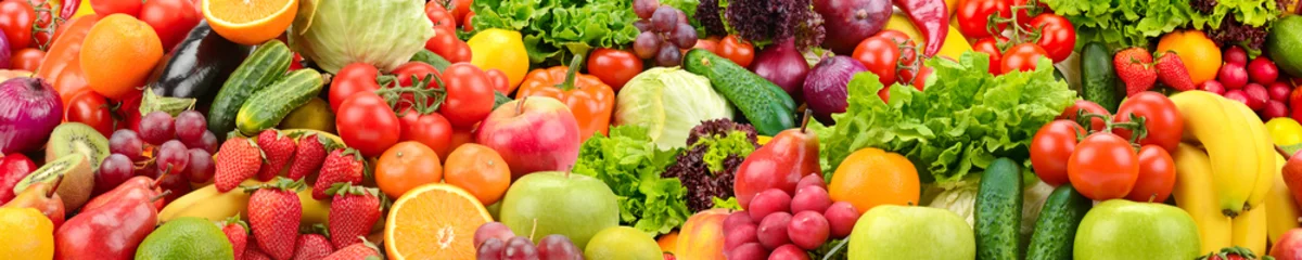 Foto op Plexiglas Panoramische collectie gezonde groenten en fruit. © Serghei V