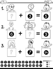 addition educational game coloring page with kids