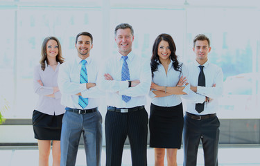 Obraz premium Portrait of businessman leading his team at office.