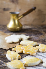 Tasty spring cookies in form of flower for women's day and grandmother's day.