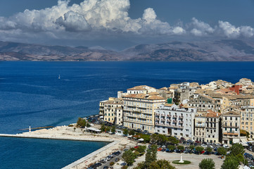 Old town and sea on the island of Corfu, Greece.