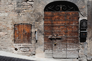 Ancient door in old town of Spello Umbria.Traditional italian medieval beautiful little town in Umbria region - central Italy.