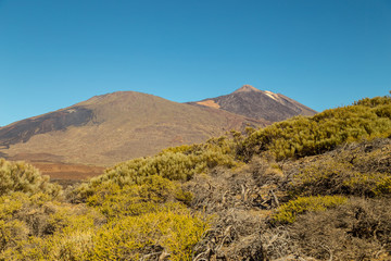 Teide National Park, Tenerife, Canary Islands - A picturesque view of the colourful Teide volcano,...