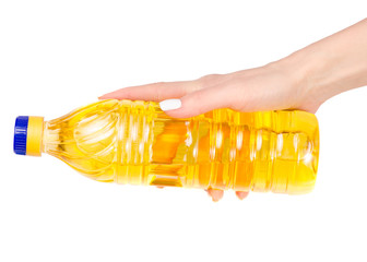Bottle of sunflower oil in a hand