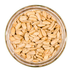 Sunflower seeds jar on white background