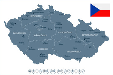 Czech Republic - map and flag - Detailed Vector Illustration