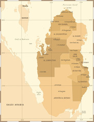 Naklejka premium Qatar Map - Vintage Detailed Vector Illustration
