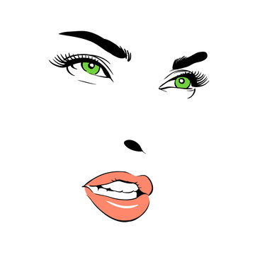 A woman's face. Green-eyed