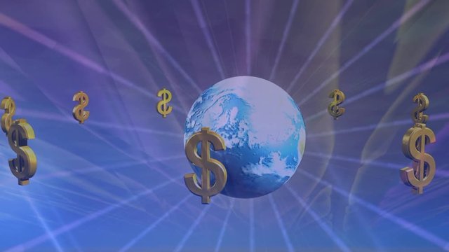 Rotazione del simbolo del dollaro intorno alla Terra su sfondo animato