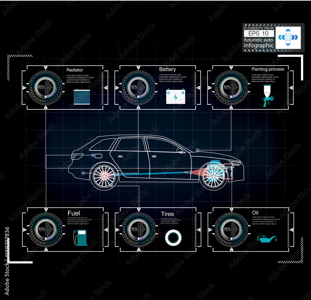 Poster futuristic user interface. hud ui. abstract virtual graphic touch user interface. cars infographic. 