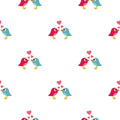 Blue and pink birds with hearts pattern seamless
