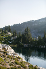 mountain lake at sunrise