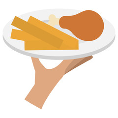 hand server with thigh chicken and french fries