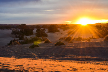 Fototapeta na wymiar Sunset in the desert of Merzouga city, Morocco