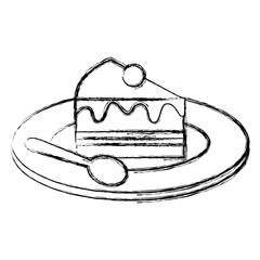 dish with sweet cake and spoon