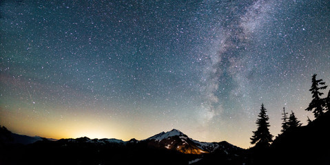 mountain and milky way in the night sky