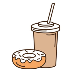 delicious sweet donut with beverage