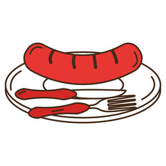 dish and cutlery with sausage