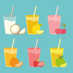 Set of healthy natural cocktail drink in glasses. Fresh organic collection of summer smoothie.