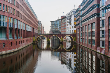 A gloomy and frosty winter day in the center of the port city of Hamburg