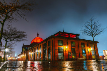 Evening and night sketches on the millet streets in the center of the port of Hamburg