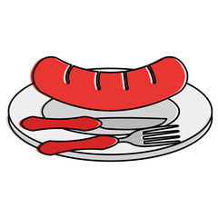 dish and cutlery with sausage